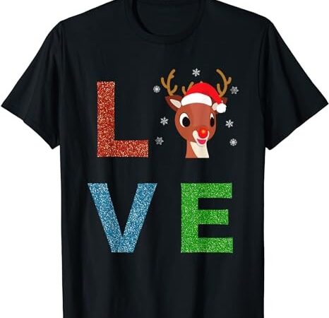 Rudolph red nosed reindeer glitter love kids gift t-shirt