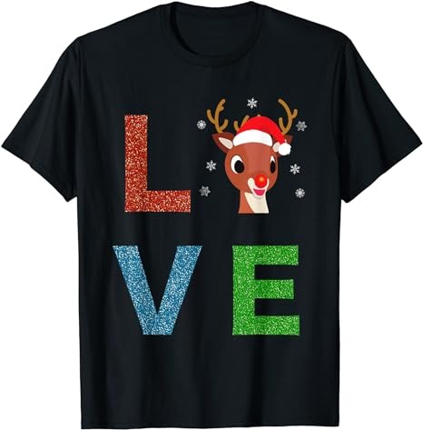 Rudolph Red Nosed Reindeer Glitter LOVE Kids Gift T-Shirt