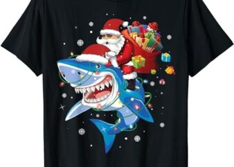 Santa Claus riding shark lover Merry Christmas Xmas T-Shirt