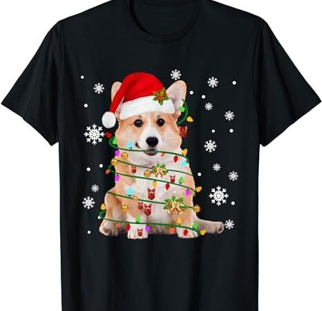 Santa corgi christmas tree light pajama dog x-mas matching t-shirt