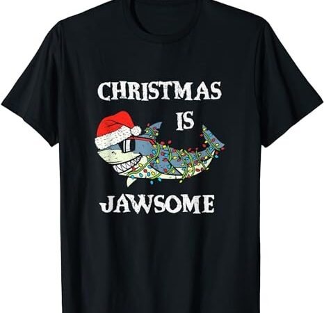 Santa hat shark christmas is jawsome funny men women kids t-shirt