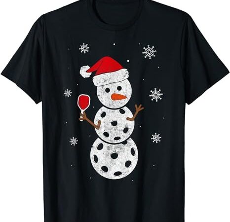 Santa hat snowman gifts for xmas funny pickleball christmas t-shirt