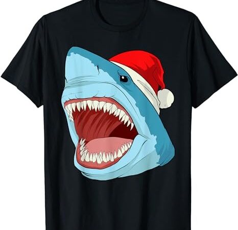 Santa jaws t shirt cool christmas shark pun tee xmas party