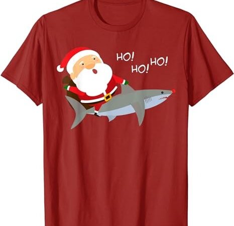 Santa riding shark shirt xmas christmas t-shirt gift