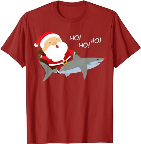 Santa Riding Shark Shirt Xmas Christmas T-shirt Gift