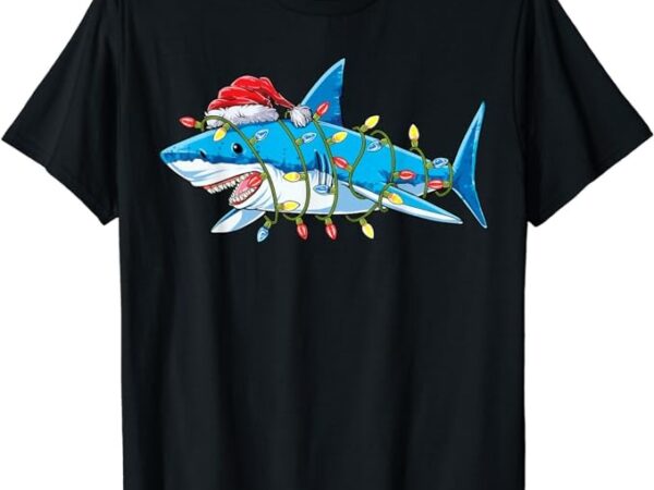 Santa shark christmas lights sharkmas tree xmas boys men t-shirt