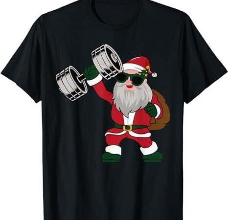 Santa weightlifting christmas fitness gym deadlift xmas t-shirt