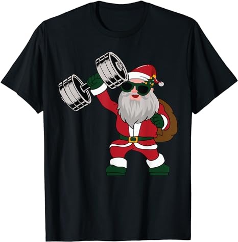 Santa Weightlifting Christmas Fitness Gym Deadlift Xmas T-Shirt