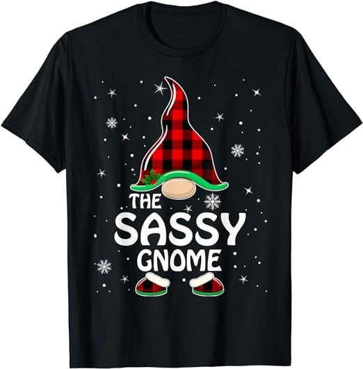 Sassy Gnome Buffalo Plaid Matching Family Christmas Pajama T-Shirt ...