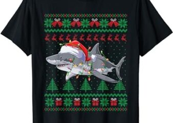 Shark Christmas Pajama With Santa Sea Animal Lover Ugly T-Shirt