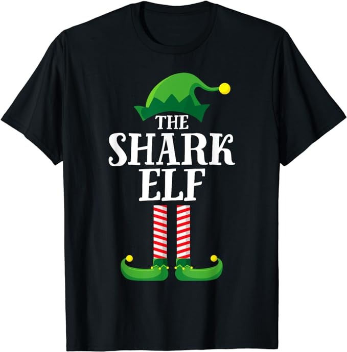 Shark Elf Matching Family Group Christmas Party T-Shirt