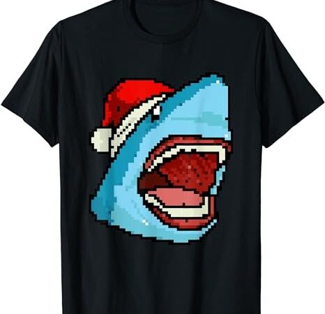 Shark pixelated christmas – funny shark xmas t-shirt