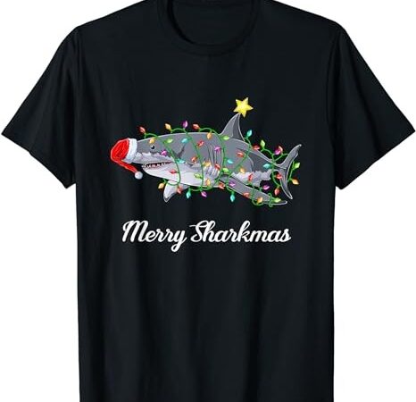 Shark santa claus children men christmas ugly christmas t-shirt