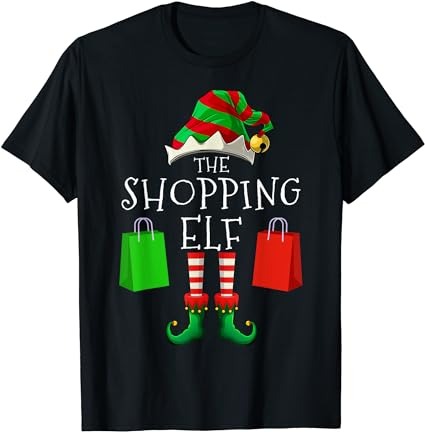 Shopping elf matching family group christmas party t-shirt