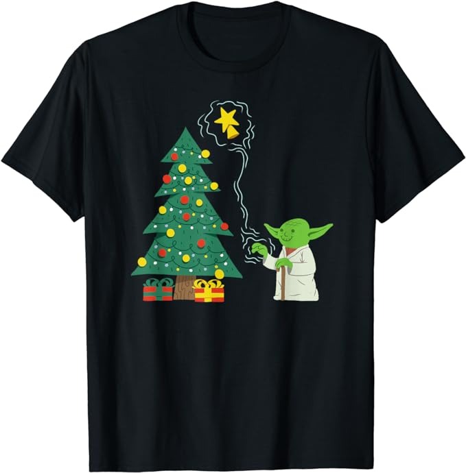 Star Wars Holiday Yoda Decorates Christmas Tree T-Shirt