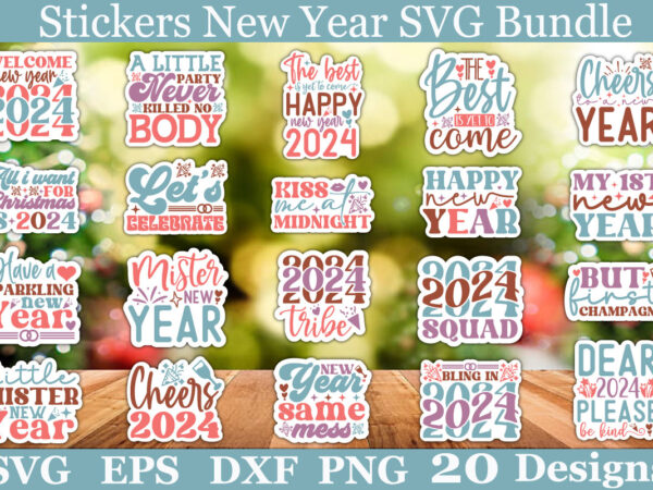 Stickers new year svg bundle t shirt template vector