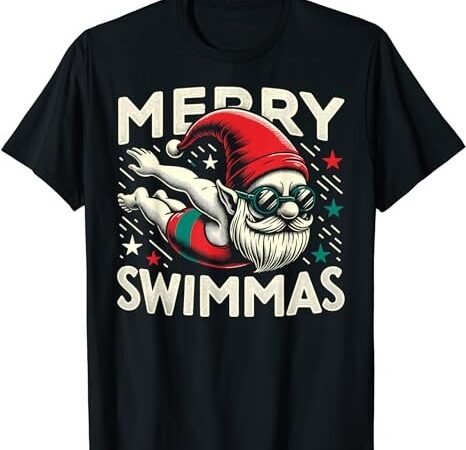 Swimming gnome, merry swimmas, swimmer christmas t-shirt