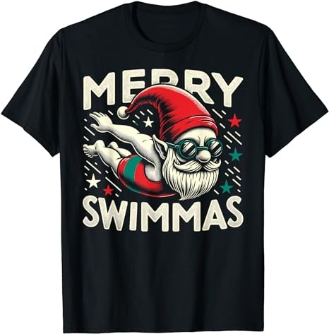 Swimming Gnome, Merry Swimmas, Swimmer Christmas T-Shirt