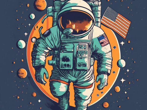 T-shirt design of a nasa’s astronauts moving through the space png file