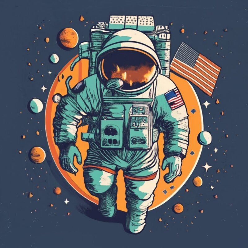T-shirt design of a NASA’s Astronauts moving through the Space PNG File