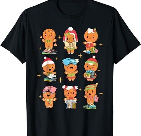 Teacher christmas reading book gingerbread man book lovers t-shirt