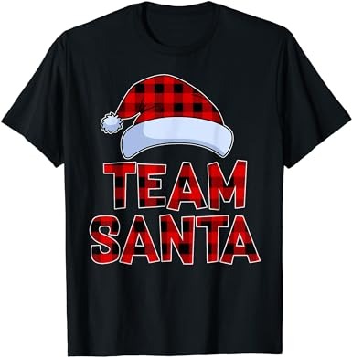 Team santa red plaid claus hat matching family christmas t-shirt