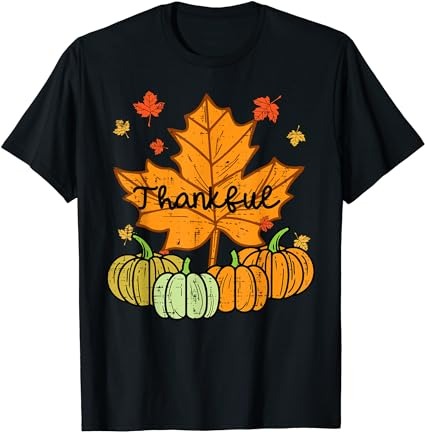 Thankful leaf pumpkin cute thanksgiving fall men women kids t-shirt