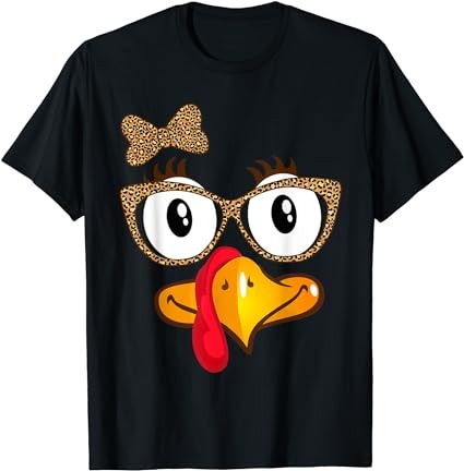 Thanksgiving turkey face leopard sunglasses women girls t-shirt