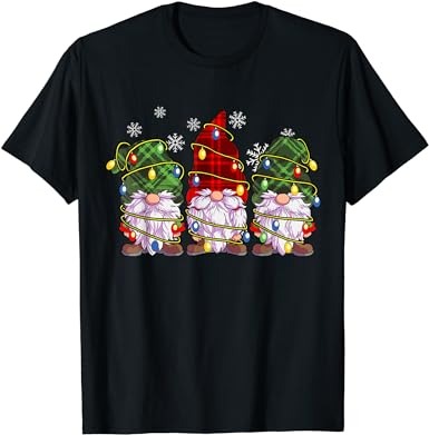 Three gnomes shirt men women buffalo plaid red christmas t-shirt