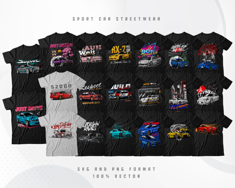 Sport Car T-Shirt Designs Bundle 3 | Sport Car Poster Designs | JDM Designs | T-Shirt Pod Designs | Sport Car Streetwear Designs | Dtg | Dtf