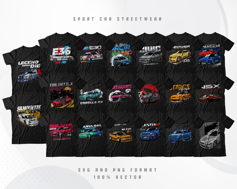 Sport Car T-Shirt Designs Bundle 3 | Sport Car Poster Designs | JDM Designs | T-Shirt Pod Designs | Sport Car Streetwear Designs | Dtg | Dtf