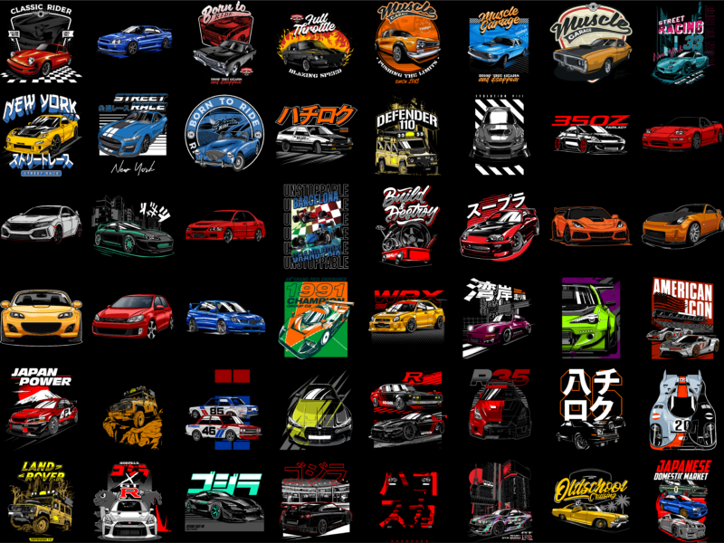 Sport Car T-Shirt Designs Bundle 4 | Sport Car Poster Designs | JDM Designs | T-Shirt Pod Designs | Sport Car Streetwear Designs | Dtg | Dtf