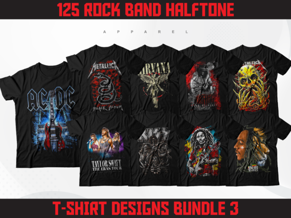 125 Rock Band Halftone T-Shirt Designs | Rock Metal Band Designs ...