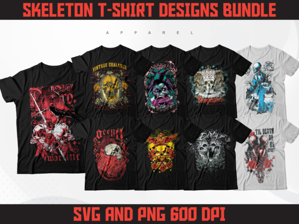 Skeleton t-shirt designs bundle | skull streetwear designs | skeleton vintage t-shirt designs | skull retro t-shirt designs | dtf | dtg