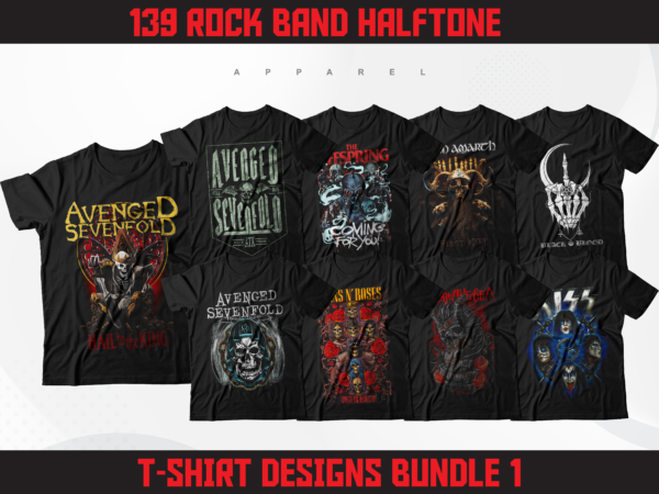 139 Rock Designs Band Bundle T-Shirt DTG | DTF Band Buy | Designs | Rock T-Shirt PNG | Designs Metal | - Rock Classic designs Designs t-shirt Halftone Band