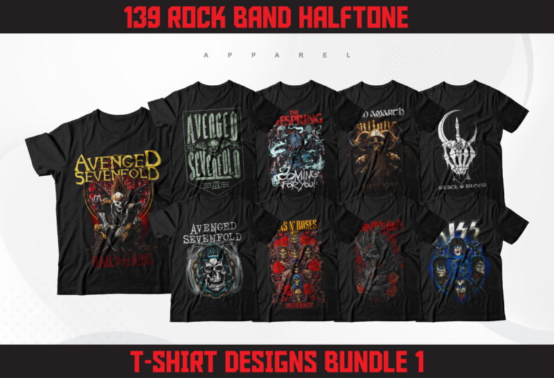 139 Rock Band Halftone T-Shirt Designs | Rock Metal Band Designs ...