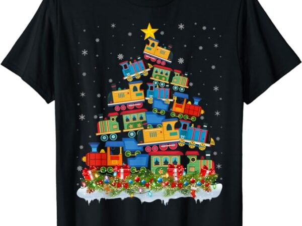 Train lover xmas tree santa christmas train t-shirt