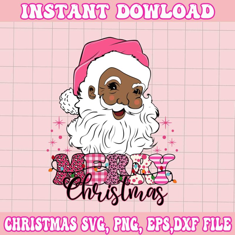 Merry Christmas Santa Svg, Pink Christmas Svg, Pink Winter Svg, Pink Santa Svg, Pink Santa Claus Svg, Christmas Svg