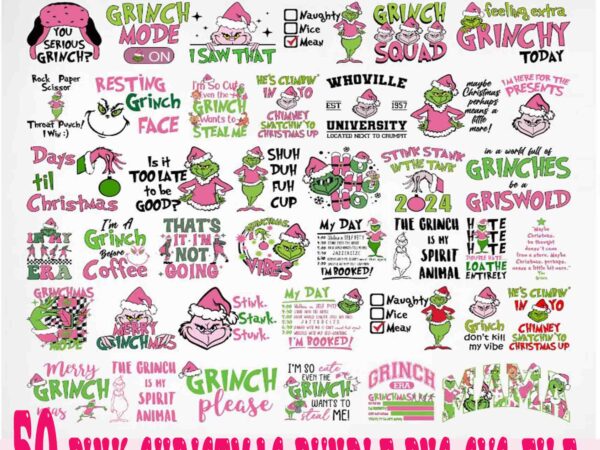 50 retro pink christmas svg png bundle, grinch bundle svg , christmas svg bundle, pink grinch svg, pink grinch png, retro christmas svg