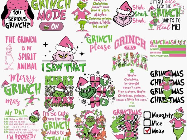 20 pink grinch christmas bundle, grinch bundle svg, pink christmas bundle svg, pink grinch bundle