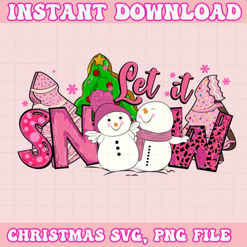 Let It Snow Pink Svg, Pink Christmas Svg, Pink Winter Svg, Pink Santa Svg, Christmas Vibes, Pink Santa Claus Svg, Pink Cake Svg, Pink Tree