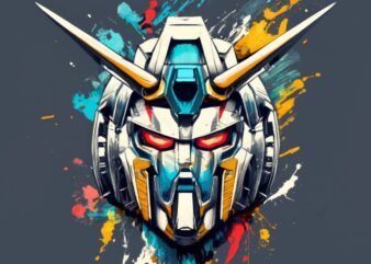 t shirt design of a Gundam’s head, in Inkblot Cartoon Style PNG File