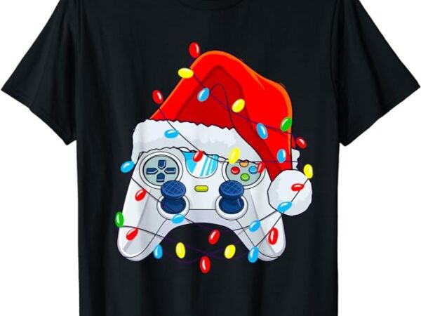 Video game controller christmas santa hat gamer boys t-shirt