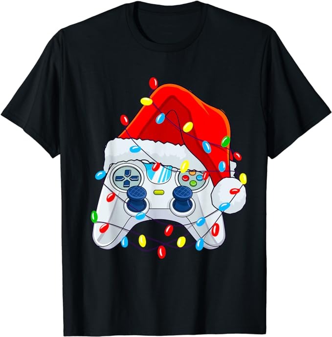 Video Game Controller Christmas Santa Hat Gamer Boys T-Shirt