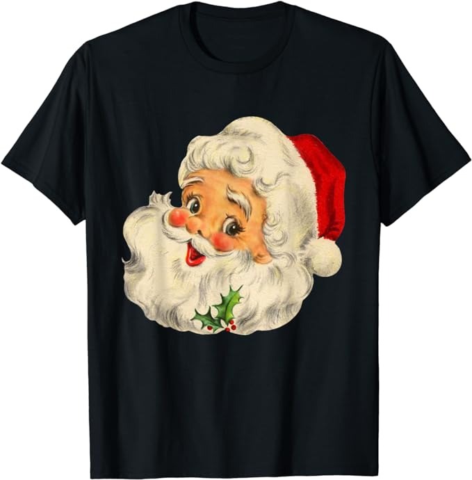 Vintage Christmas Santa Claus Face Funny Old Fashioned T-Shirt