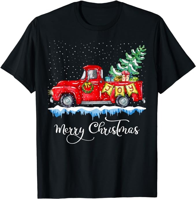 Vintage Merry Christmas Red Truck Old Fashioned Christmas T-Shirt