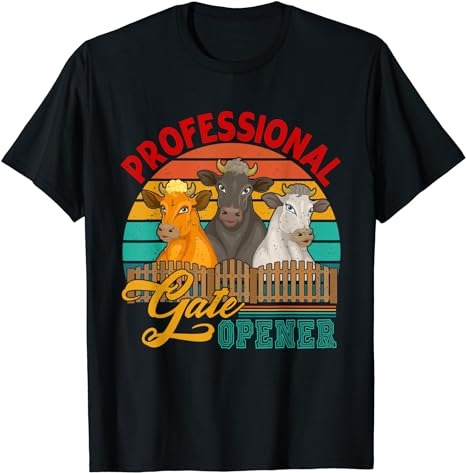 Vintage Retro Professional Gate Opener Three Cows Farmer T-Shirt