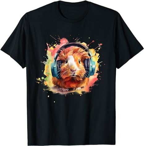 Watercolor Headphones Funny Guinea Pig T-Shirt PNG File