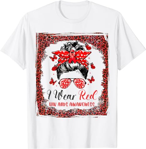 Women Girl Leopard Hiv Aids Awareness T-Shirt