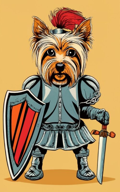 Yorkshire terrier dog dressed as medieval knight for t-shirt design PNG File